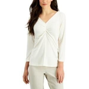 Studio by JPR Whisper White Sheer Ruched V-Neck Pullover Blouse XL/ US 16 NWT